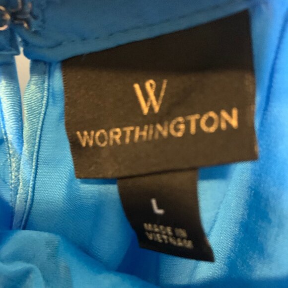 Worthington Sleeveless Gathered Satin Holter Tie Blouse, in Women's Size L - Picture 7 of 10